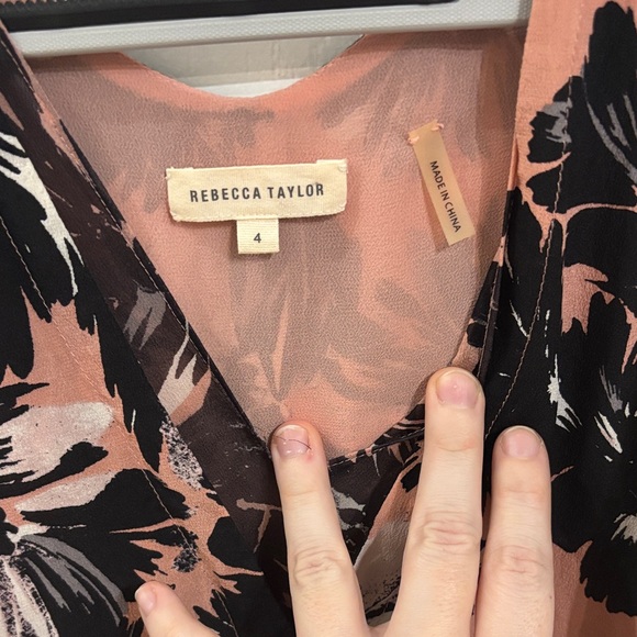 Rebecca Taylor Black and Pink Floral Sleeveless Silk Peplum Blouse - Picture 5 of 7